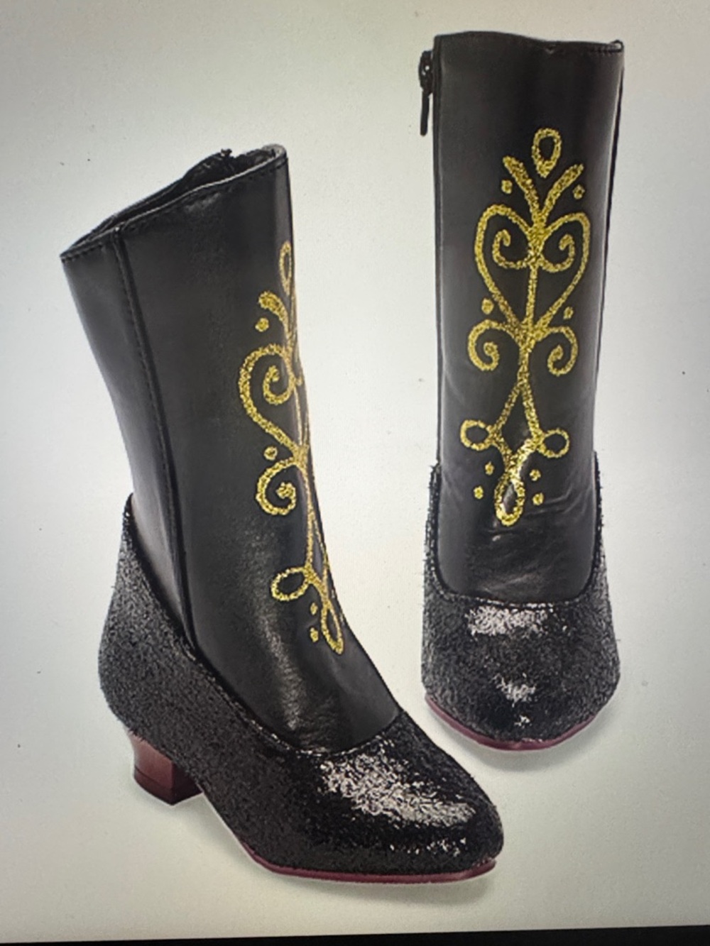 Disney Collection Frozen Anna Custom Boots, Black Glitter and Gold  size 2/3